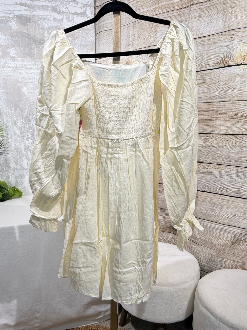 Umgee NWT Linen Blend Crochet Smocked Back Mini Dress - Picture 7 of 8